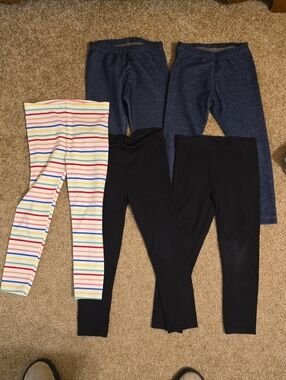 Kids Stretchy Leggings Pack - Navy, Black & Multicolor Stripe
